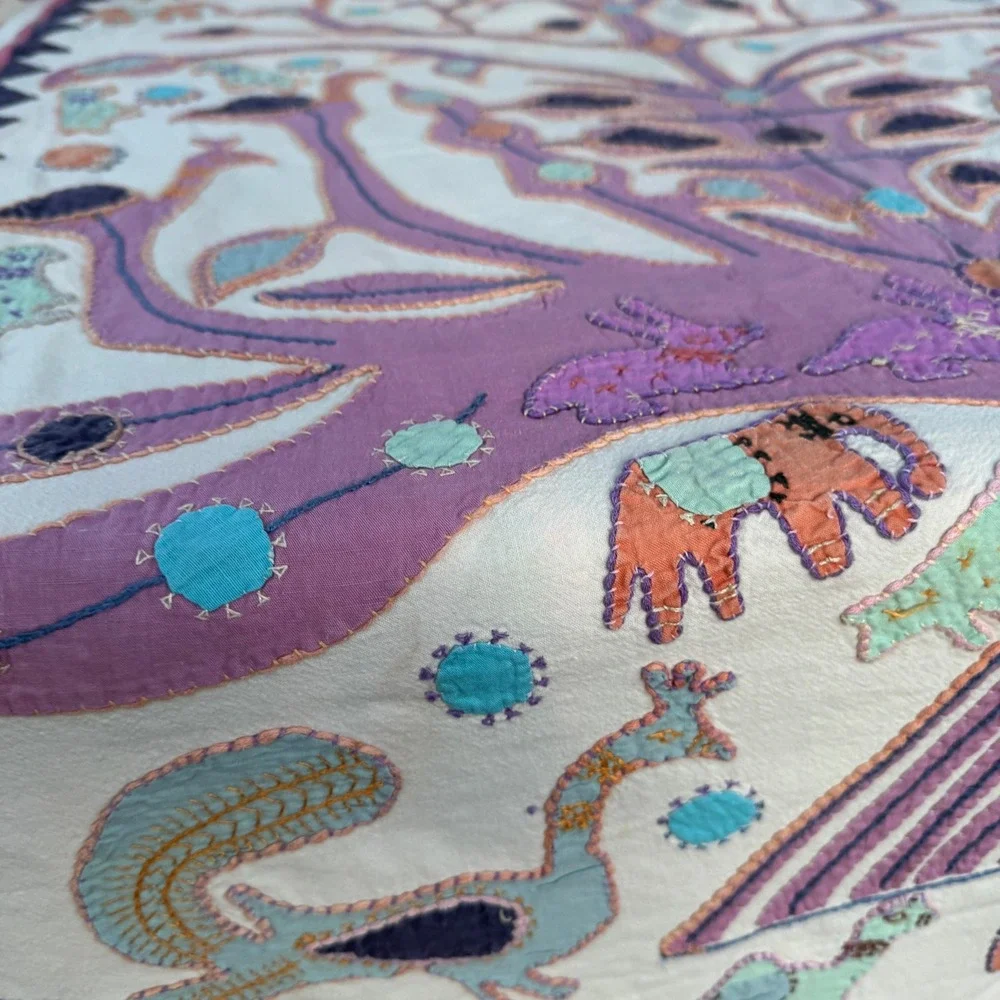 Vintage Indian Handmade Tree of Life Embroidery Textile Wall Art Tapestry Large